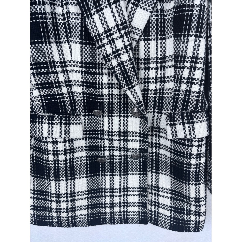 ZARA PLAID TWEED BLAZER, SIZE M, Double Breasted Longline Textured Office - Picture 3 of 8